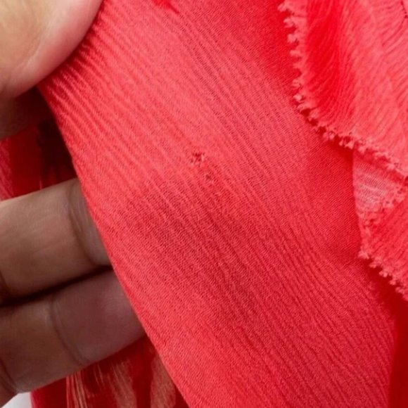 All Saints Ari Floral Print Wrap Dress in Orange Size 8 Viscose Birds Ruffles - Picture 8 of 9